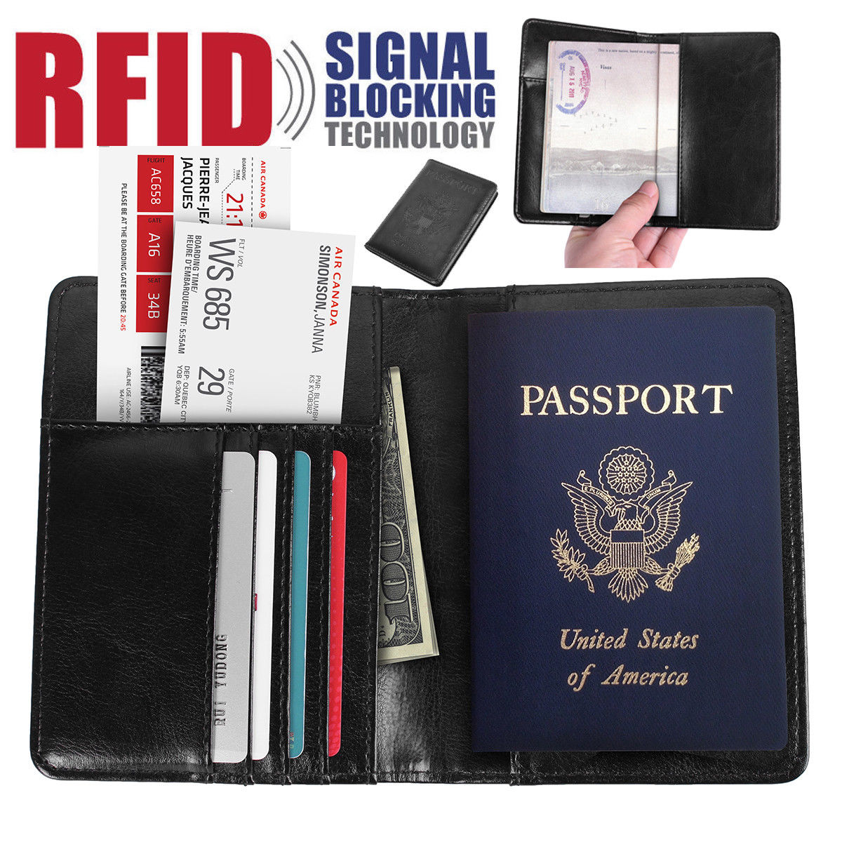 Mens Genuine Leather Credit Card Holder Case Passport Cover BOOK Style